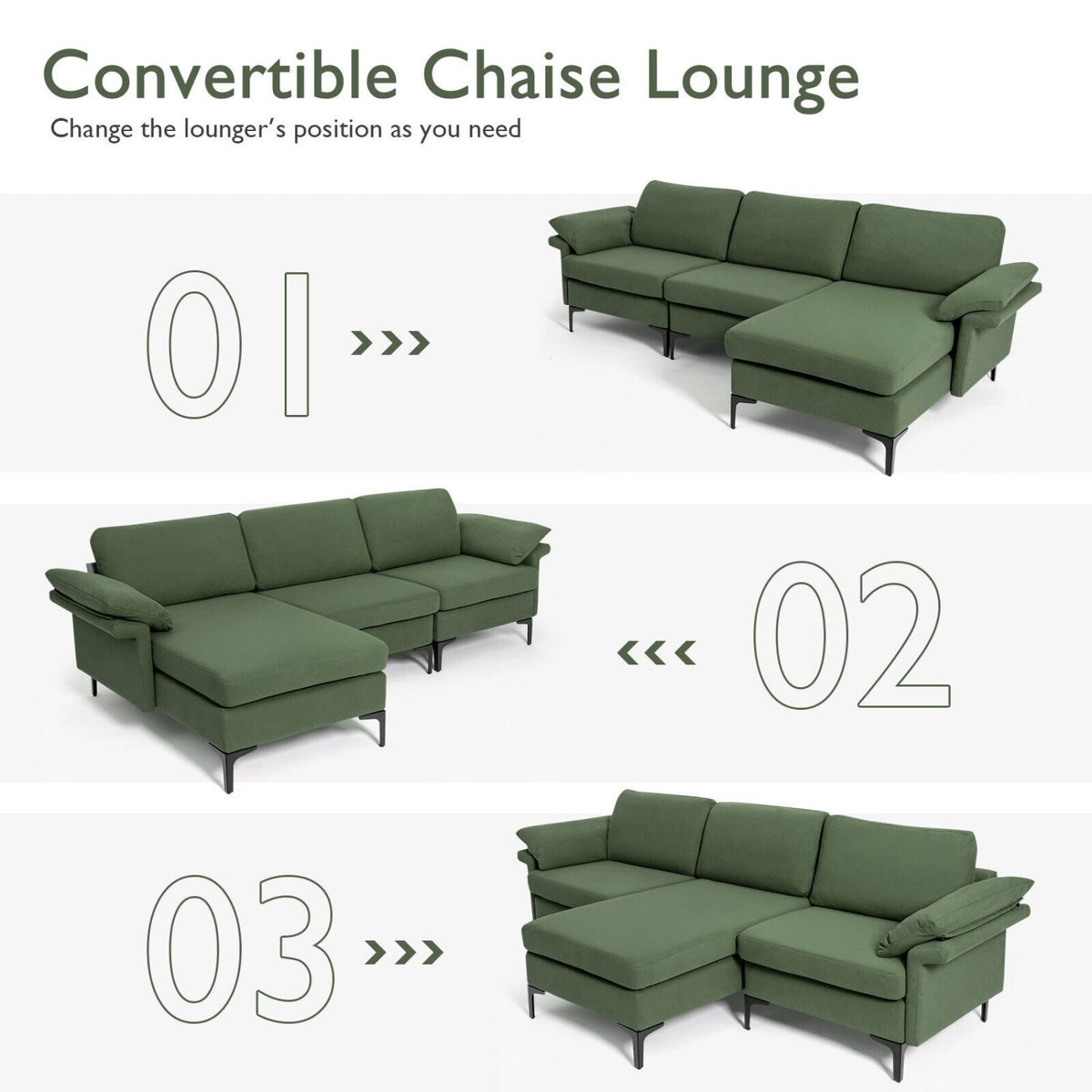 Extra Large Modular L-shaped Sectional Sofa with Reversible Chaise for 4-5 People-Army Green view 7