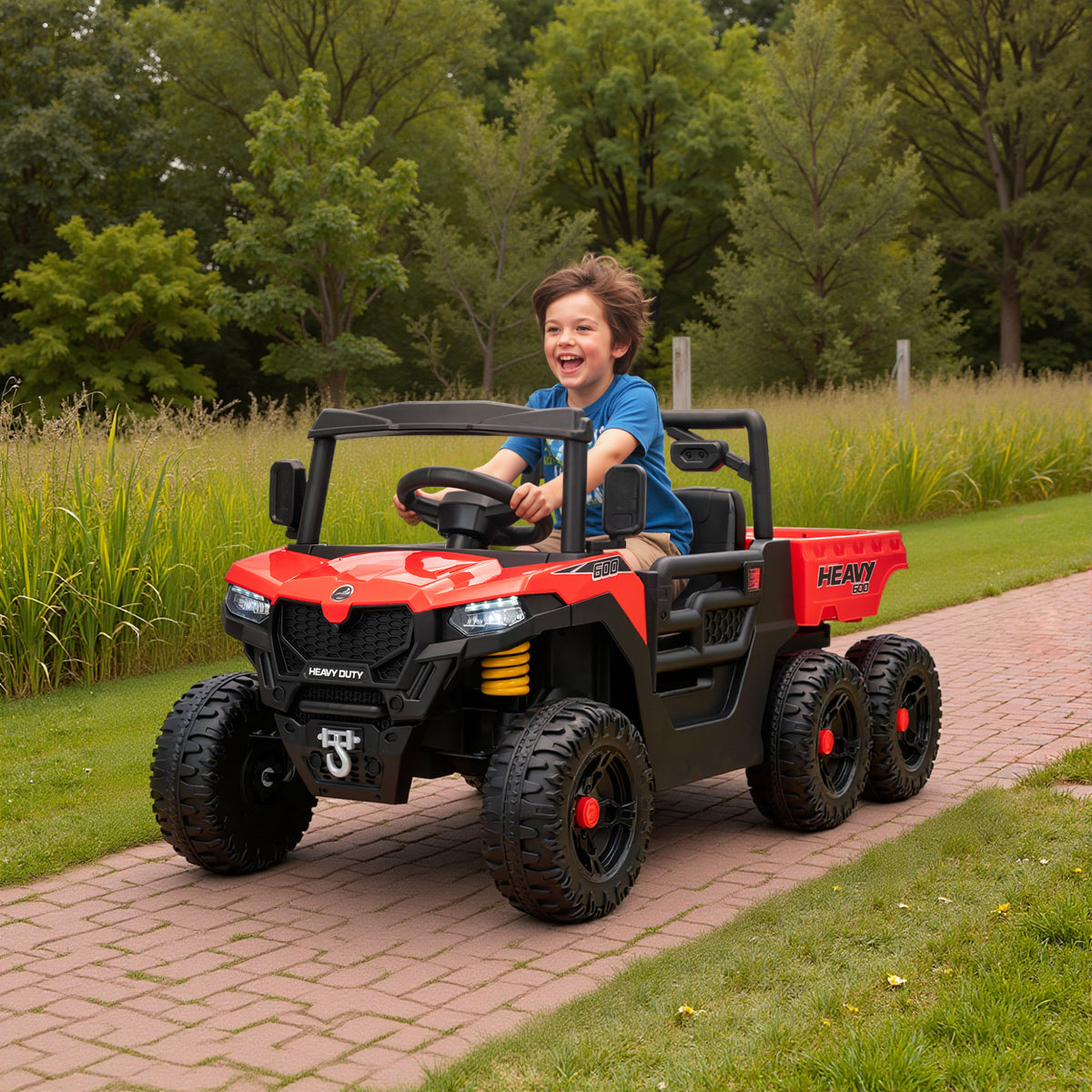 Qaba 24V 4WD Kids Ride On Truck with 6 Wheels Electric Ride On Car with Remote, Dump Bed for 3-8 Years