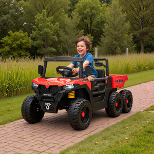 Qaba 24V 4WD Kids Ride On Truck with 6 Wheels Electric Ride On Car with Remote, Dump Bed for 3-8 Years