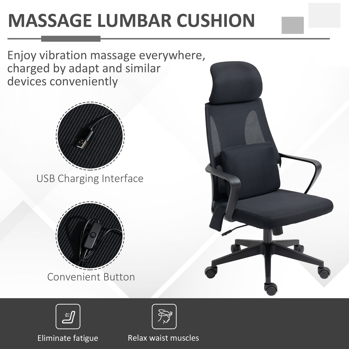 Office Chair High Back, Ergonomic Mesh Computer Chair Executive Task Chair with Massage Lumbar Support & Headrest Rocking