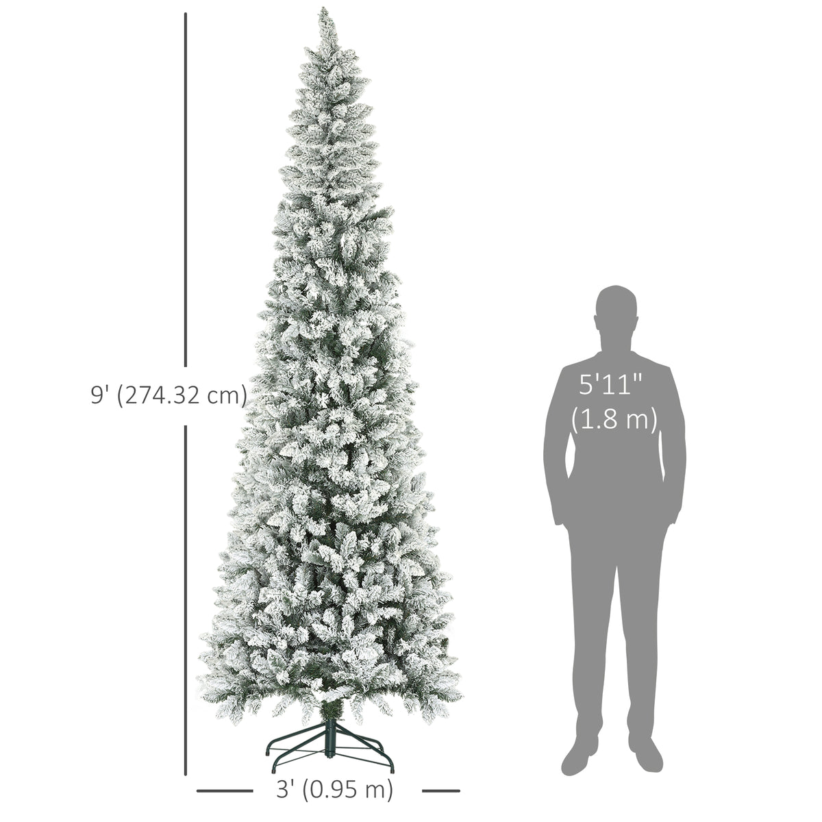6ft Pencil Christmas Tree, Flocked Tree with 479 Branch Tips and Metal Base for Home, Indoor, Holiday