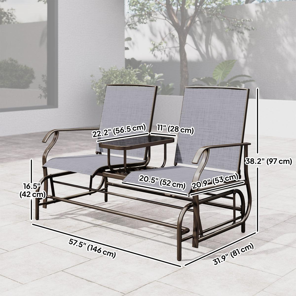 Patio Glider Rocking Chair 2 Person Outdoor Loveseat Rocker Garden Furniture Bench, Grey – view 30