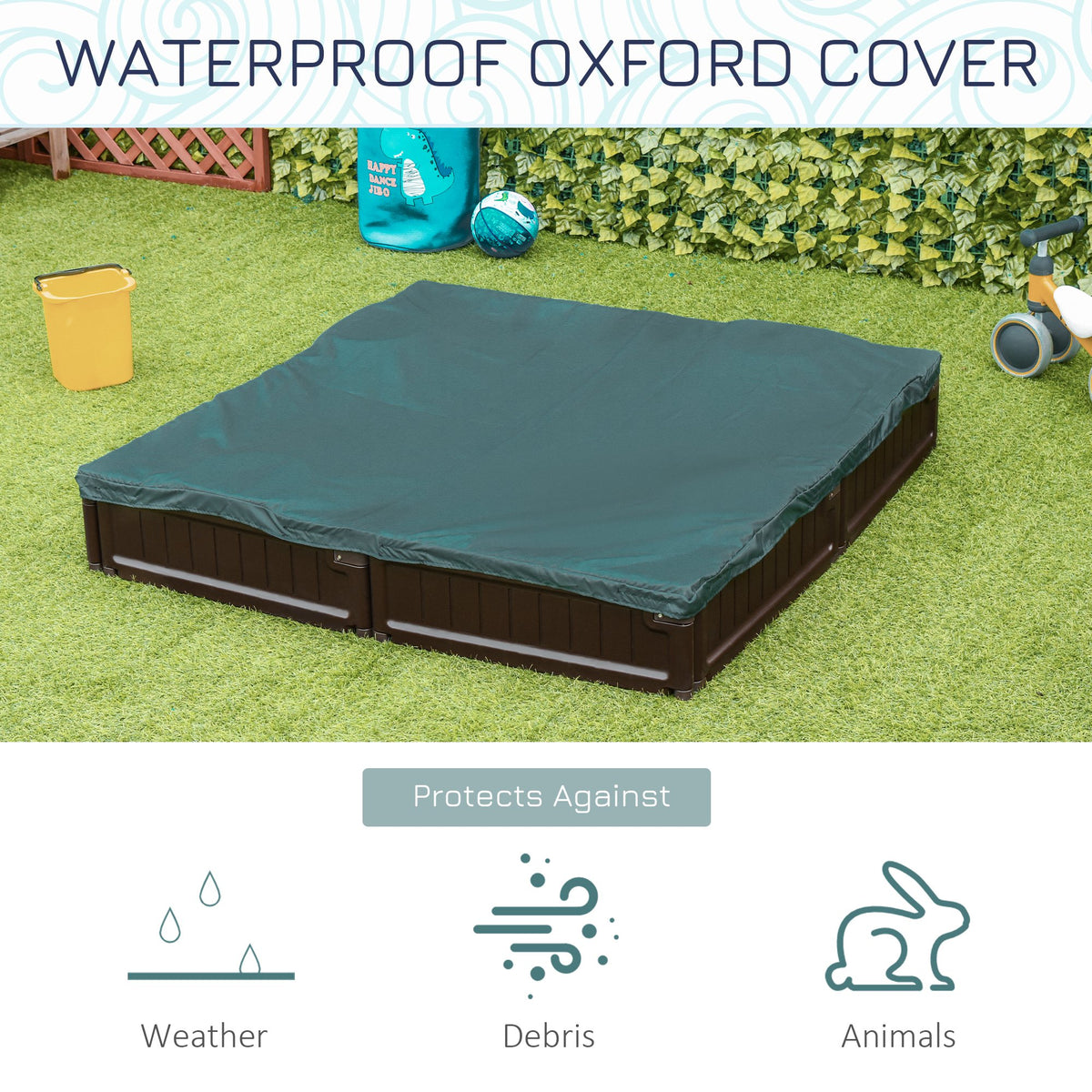 Kids Outdoor Sandbox with Canopy, Bottom Fabric Liner, Brown – view 4