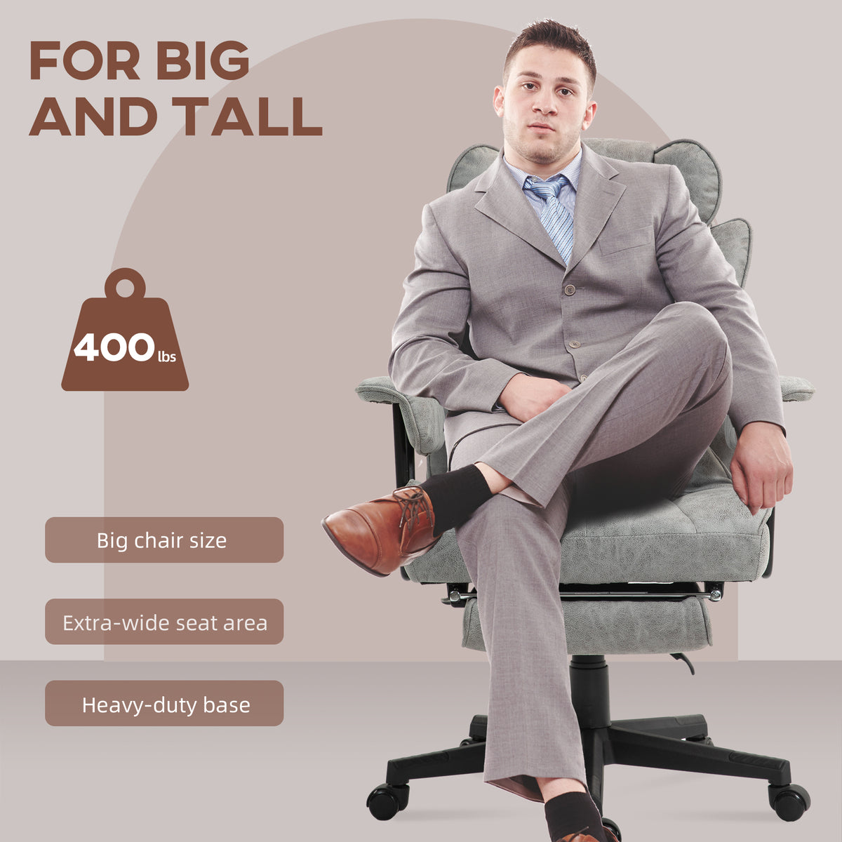 Big and Tall Office Chair with Foot Rest, 400LBS High Back Desk Chair with Padded Armrests, Lumbar Support – view 10