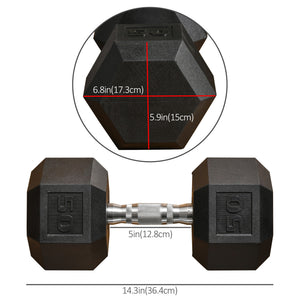 Soozier 50lbs Rubber Hex Dumbbell, Weight Dumbbell Hand Weight Barbell for Body Fitness Training for Home Office Gym, Black