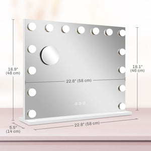 Hollywood Makeup Mirror with Lights, 3 Lighting Modes, USB Charging Port, Tabletop or Wall Mounted, White