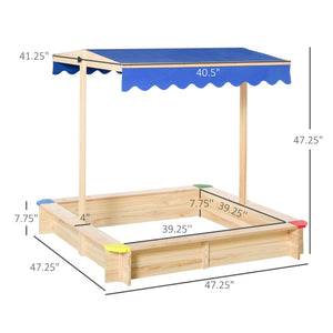 Kids Wooden Sandbox with Cover, Play Sand Station for Children Outdoor Sand box, with Seats, for Backyard – view 4