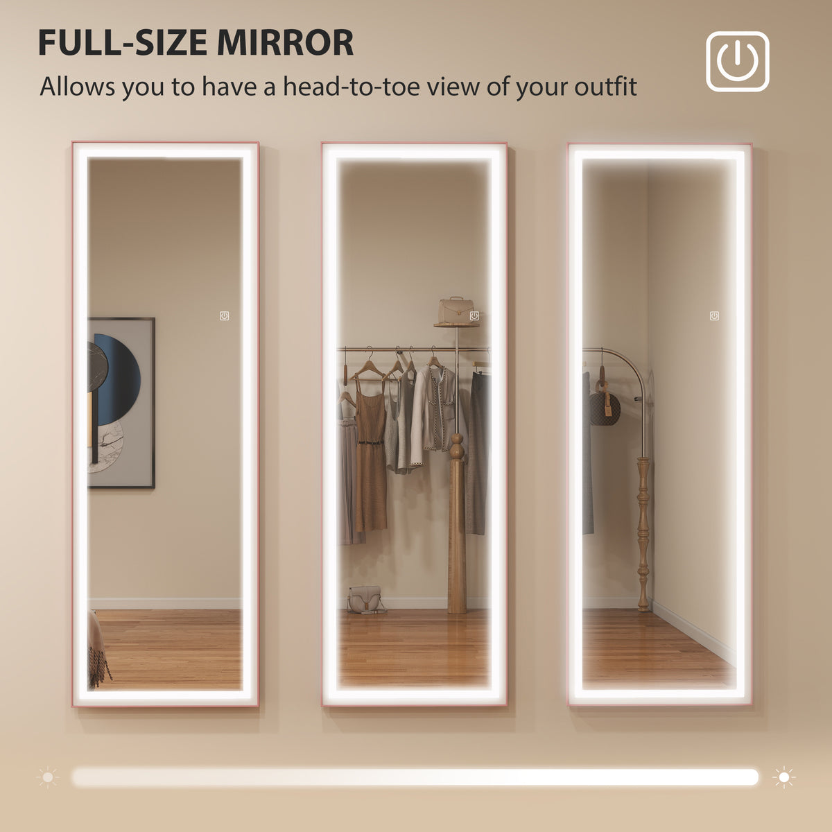 LED Mirror with Dimmable and 3 Colour Lights, 64" x 21" Rectangular Floor Mirror for Bedroom Living Room – view 11