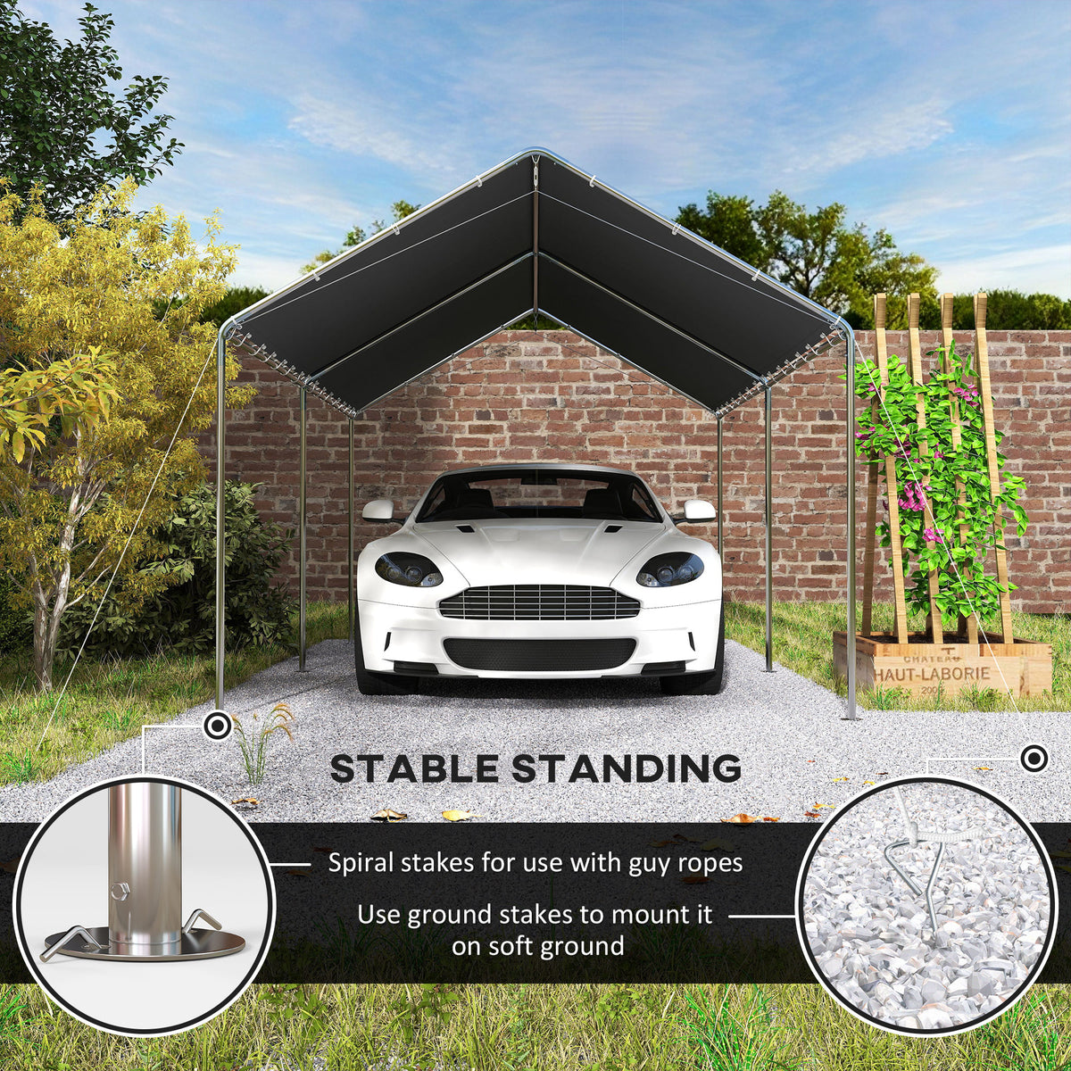 10' x 20' Carport Heavy Duty Galvanized Car Canopy with Included Anchor Kit, 3 Reinforced Steel Cables – view 12