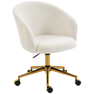 Office Chair, Teddy Fleece Upholstered Vanity Desk Chair, Cream White