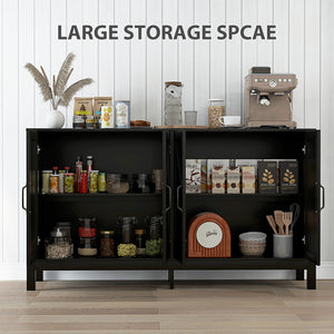Sideboard Buffet, Storage Cabinet with Barn Door and Adjustable Shelf, TV Stand for TVs up to 65 Inches, Black Oak