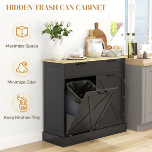 10 Gallon Hidden Garbage Bin Cabinet, Tilt Out Trash Cabinet w/ 2 Drawers, Freestanding Kitchen Island – view 3
