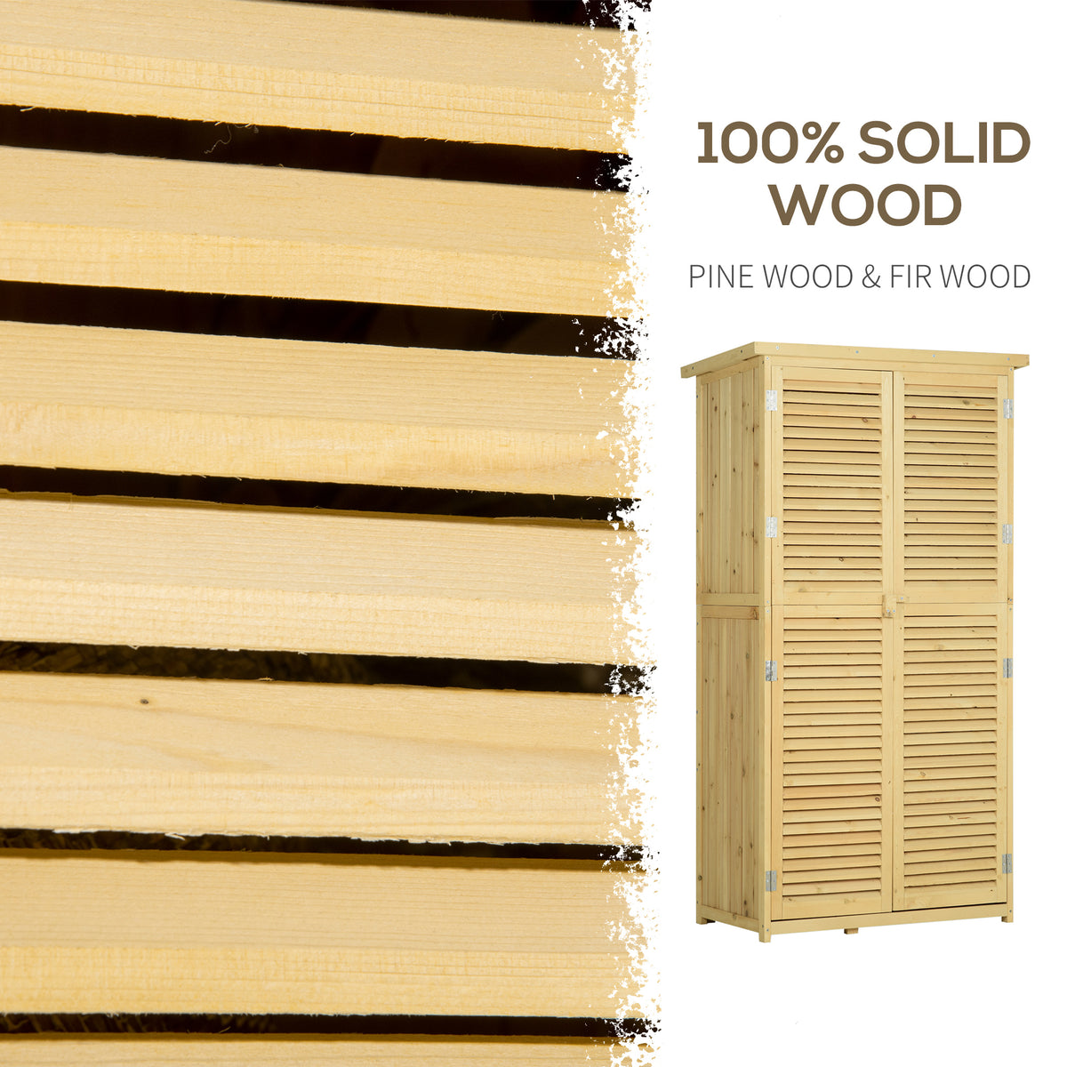 3' x 5' Wooden Garden Storage Shed, Sheds & Outdoor Storage with Asphalt Roof & 2 Large Wood Doors with Lock, Natural