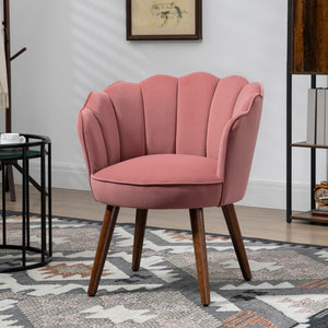 Modern Vanity Chair, Velvet-feel Fabric Leisure Accent Chair with Wood Legs for Living Room, Pink