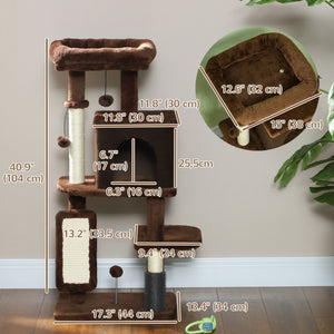 41 Inch Cat Tree with Scratching Posts, Cat Bed, Condo, Grooming Brush, Jumping Platforms, Toy Balls, Anti-tip Kit