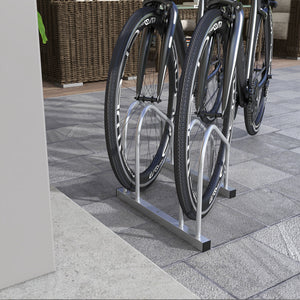 2-Bike Adjustable Bike Rack, Steel Bike Stand, Ground Mount Garage Organizer for Indoor and Outdoor Use, Silver