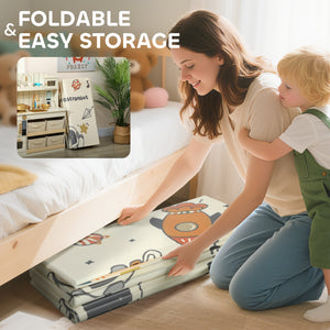 Qaba Foldable Baby Plat Mat, 77" x 69" Kids Floor Mat for Crawling and Learning, Astronaut & Planet Theme