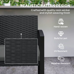 2 Seater Outdoor Bench, Rattan Garden Bench Loveseat with Cushion, Armrests, Steel Frame for Patio, Porch, Light Grey
