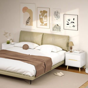 Nightstand, Bedside Table with 2 Drawers, Modern Side End Table with Solid Wood Legs for Bedroom, White – view 27