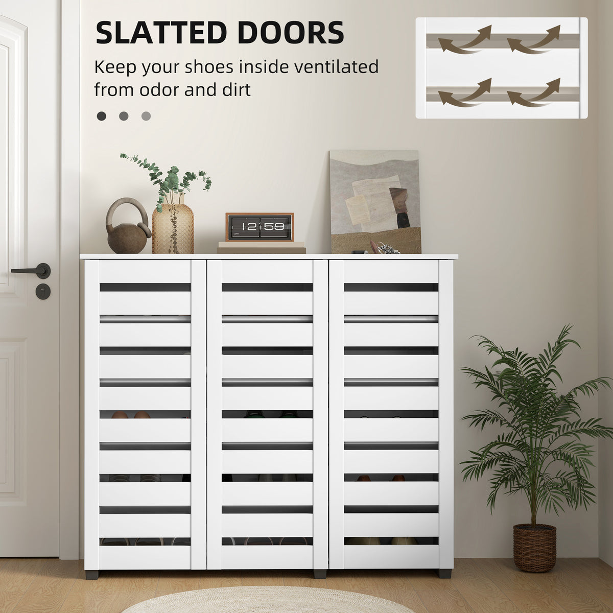Narrow Shoe Cabinet with Slatted Doors, Adjustable Shelves for 20 Pairs of Shoes – view 15