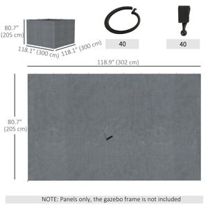 Gazebo Curtains, 10' x 10' Universal Replacement Privacy Curtain, 4-Panels Sidewall with Hooks/C-Rings, Slate Grey