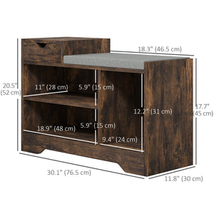 Upholstered Shoe Storage Bench, Hallway Shoe Storage with Seat, Drawer, 3 Open Shelves for Entryway, Grey – view 9