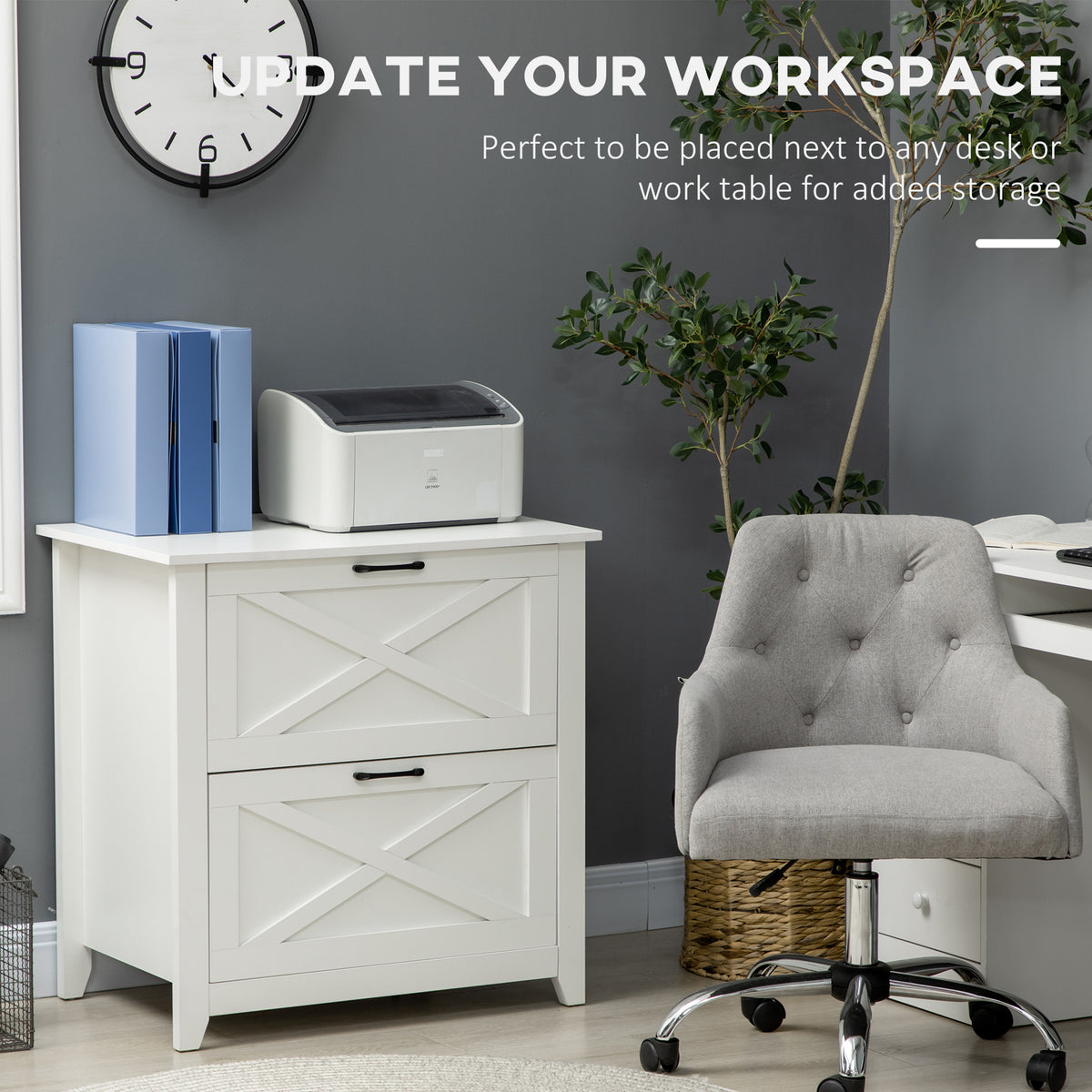Vertical File Cabinet with Hanging Bars for A4 Size for Home Office, 29.9"x 19.7"x 30.3", White