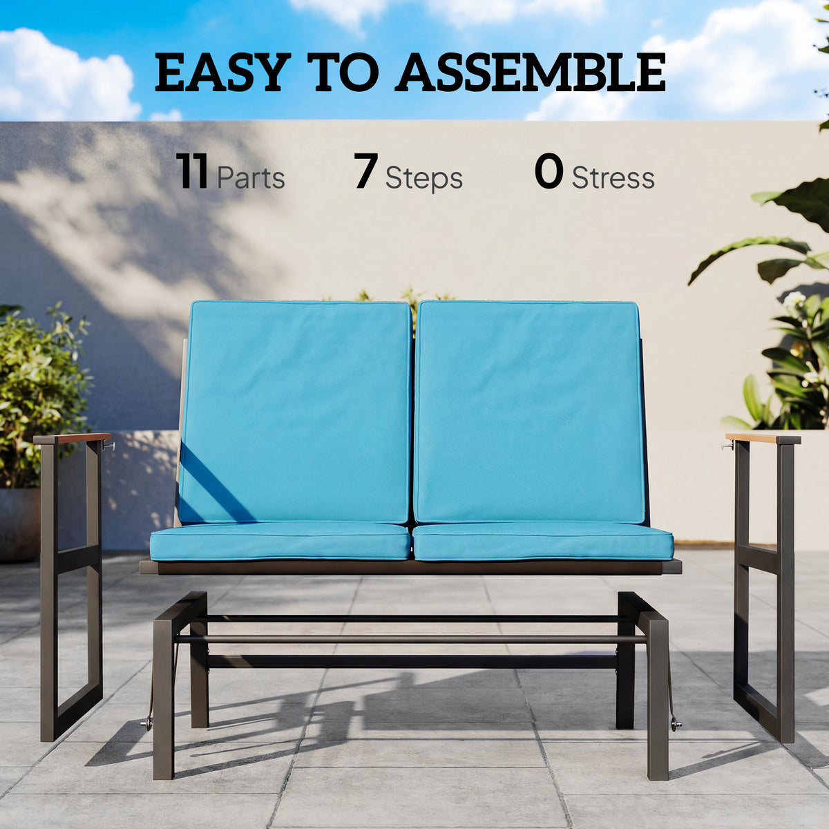 Outdoor Glider Bench for 2 Person, Patio Glider Loveseat with Thick Cushions for Garden Balcony Porch – view 20