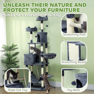 81" Large Cat Tree w/ Scratching Posts, Condos, Beds, Hammocks, Jumping Platforms, Toy Balls, Rope Cat Toy – view 12