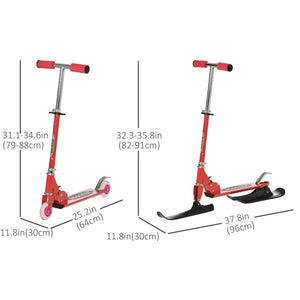 Qaba Snow Scooter, 2 in 1 Design Adjustable Height Scooter Snow Sled for Kids Aged Over 7 Years Old, Foldable Kids Sled Ski Scooter with Wheels Blades