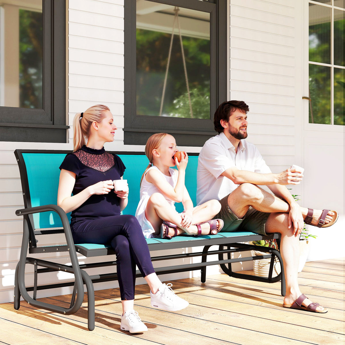 3-Seat Outdoor Glider Chair, Patio Rocking Chair, Steel Frame, Sling Fabric Seat for Garden, Backyard – view 14