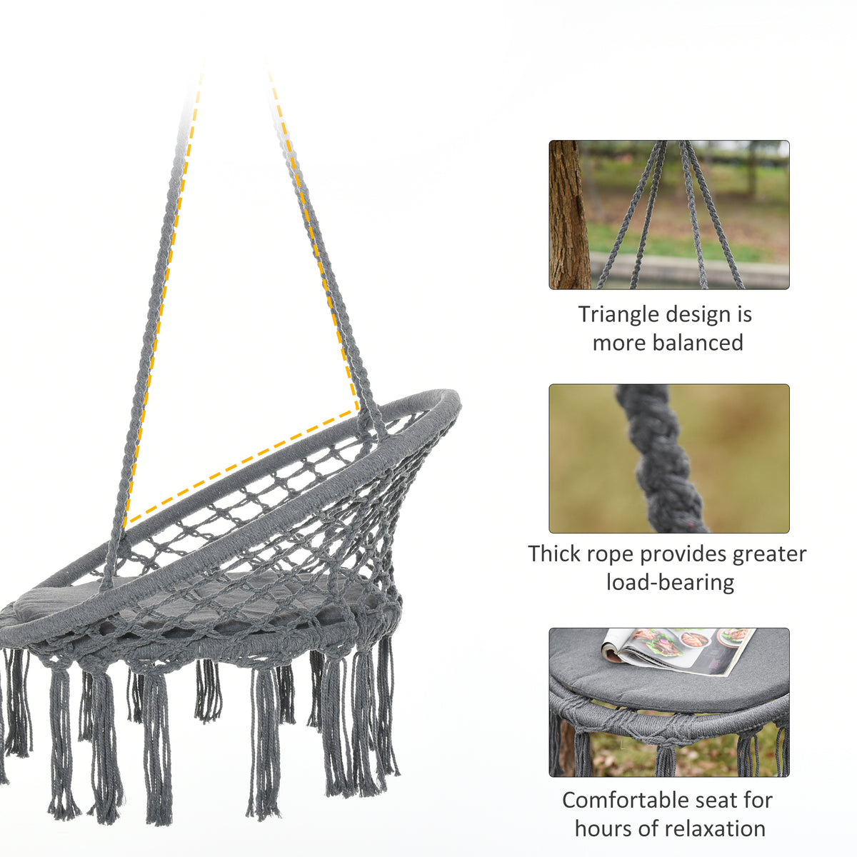 Patio Hammock Chair, Hanging Rope Hammock Swing for Indoor & Outdoor Use with Backrest – view 11