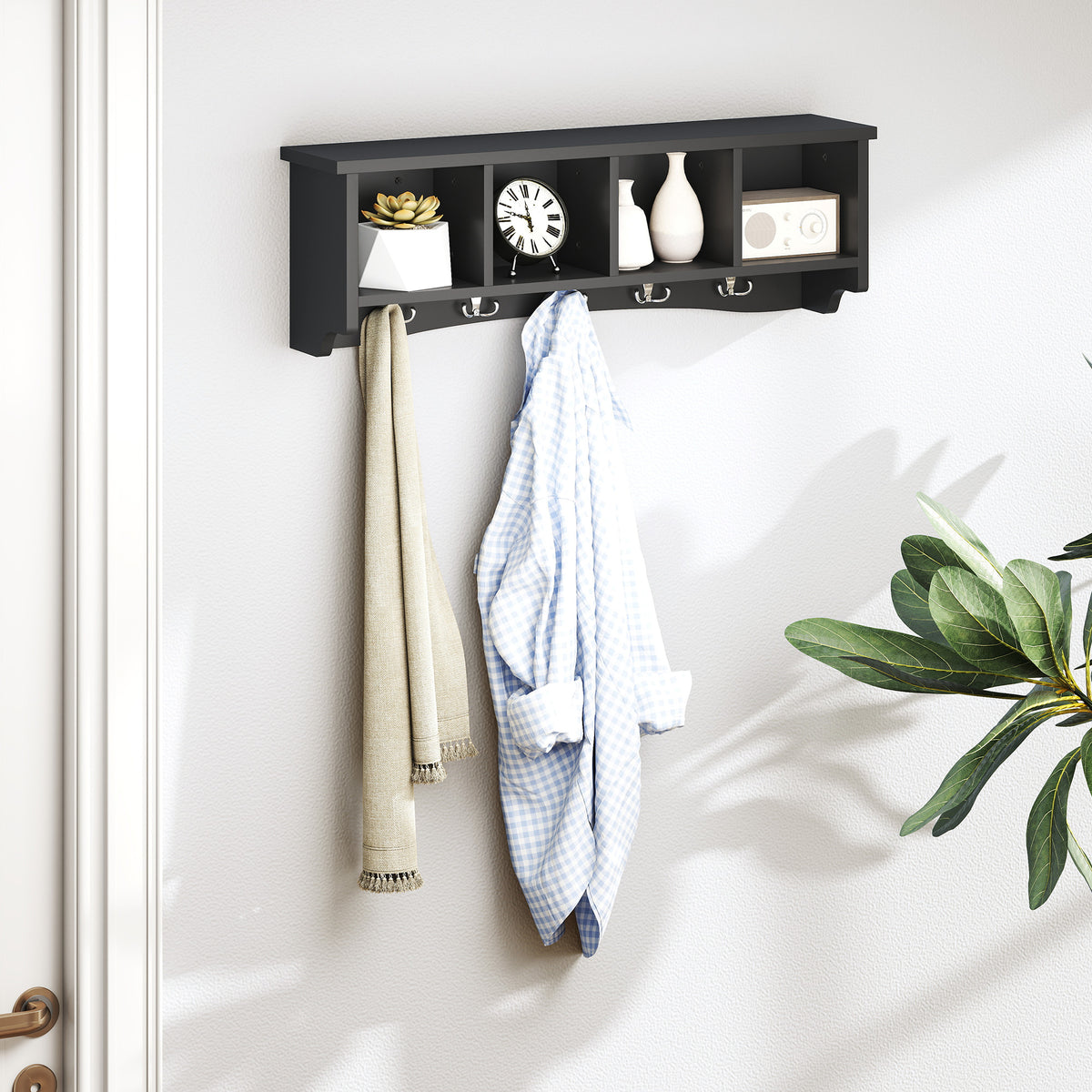 Coat Rack Wall Mount with Shelf, 28" Wall Coat Rack with 5 Hooks and 4 Compartments for Living Room – view 7