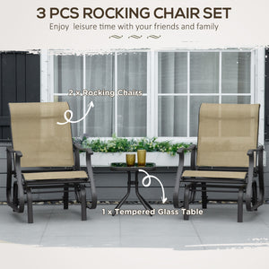 3PCs Gliding Rocking Chair & Bistro Tea Table Set, Mixed Grey