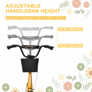 Aosom Kick Scooter with Adjustable Handlebar, Kids Scooter with 2 Brakes Basket Cupholder 16" Inflatable Rubber Tyres
