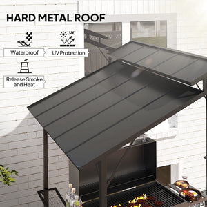 8 x 5ft Hardtop Grill Gazebo with Double Metal Roof, 2 Side Shelves and 10 Hooks for Patio Backyard Lawn Deck