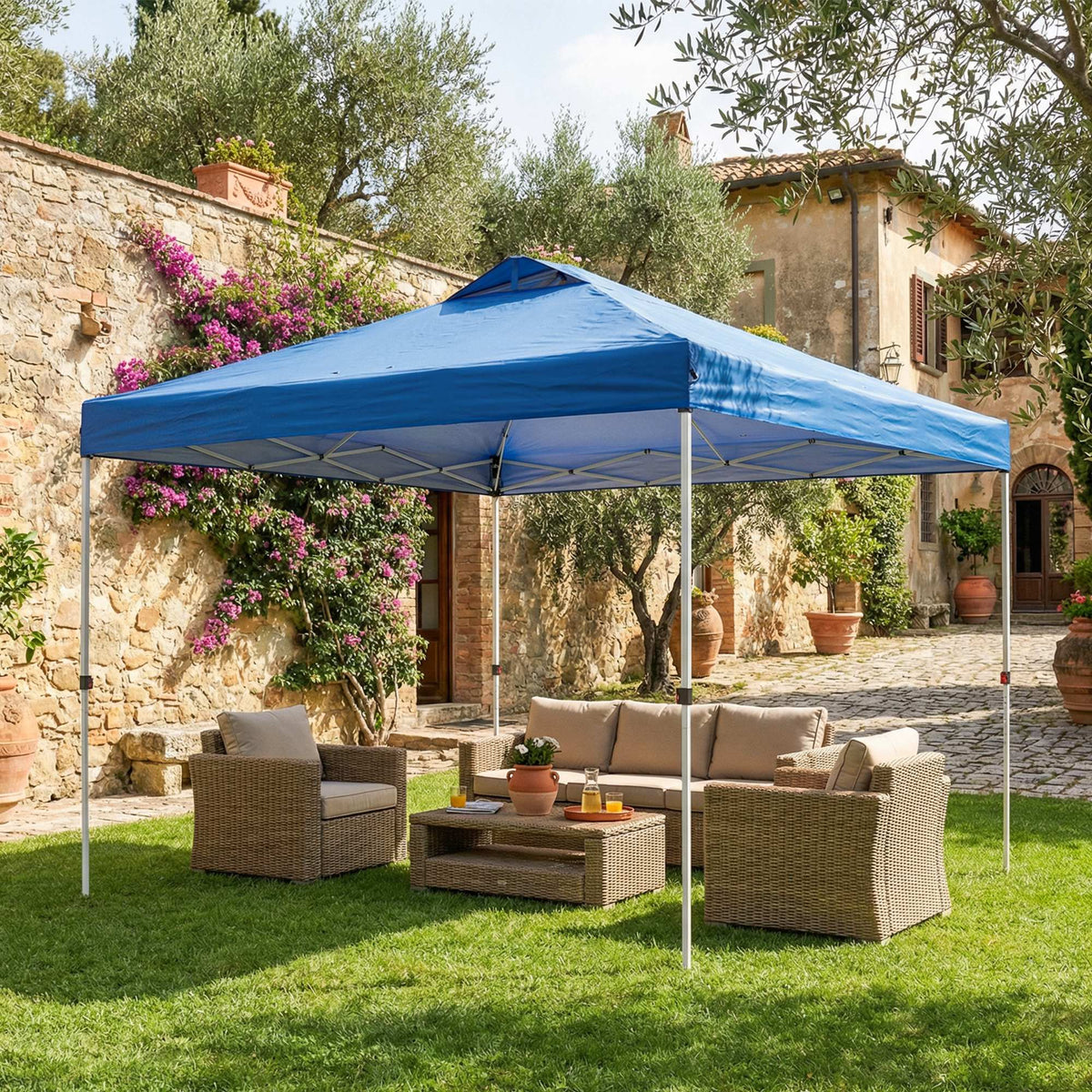 Pop Up Canopy Waterproof Canopy Tent with Carrying Bag for Parties Garden BBQs 9.8' x 9.8', Blue – view 7