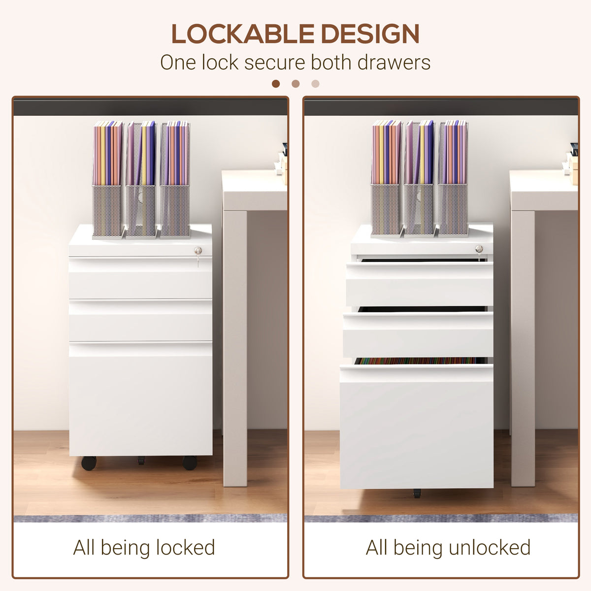 3 Drawer File Cabinet with Lock, Steel Vertical Filing Cabinet with 5 Wheels and Hanging Bar for – view 12