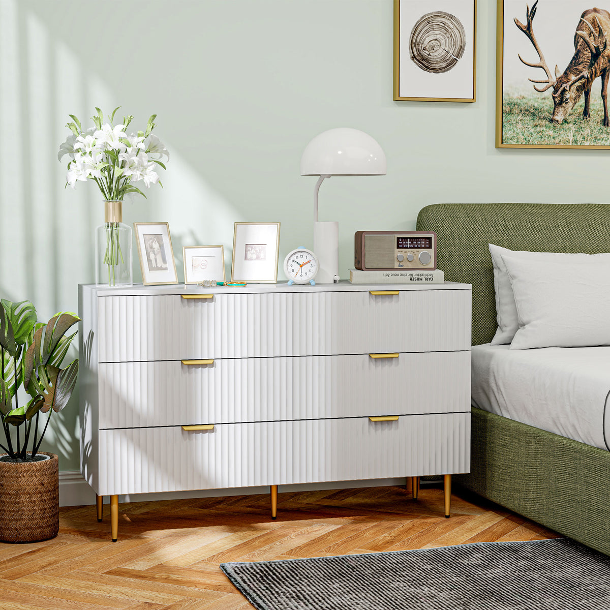 Modern Chest of Drawers 4 Drawer Dresser for Bedroom with Gold Legs and Handles, Black – view 27