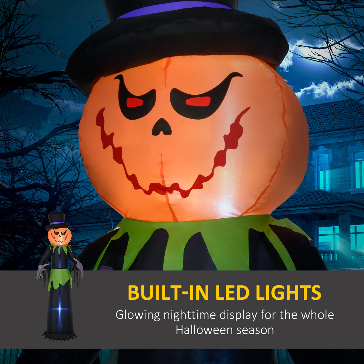 9ft Inflatable Halloween Decoration Pumpkin Ghost with Pumpkins, Blow-Up Outdoor LED Display for Lawn, Garden, Party