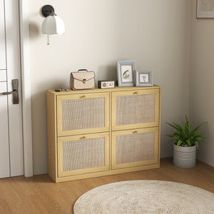 Narrow Shoe Storage Cabinet, Rattan Shoe Cabinet with 4 Flip Drawers and Adjustable Shelves for 20 Pairs – view 7