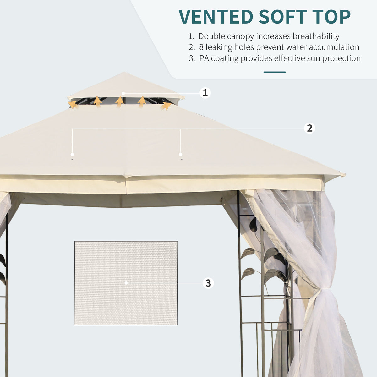 10'x10' Soft-top Steel Patio Gazebo Outdoor Sun Shelter with 2-Tier Polyester Roof, Curtain Sidewalls, Beige – view 10