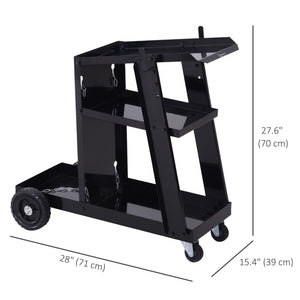 3 Tier Welding Cart Welder Trolley Garage Welding/Plasma Cutter Cart for Tanks Gas Bottles w/ Safety Chain Black