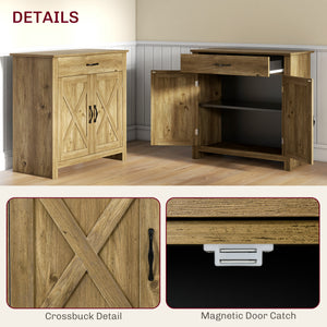 Farmhouse Sideboard Buffet Cabinet, Storage Cabinet with Barn Doors, Nature Wood