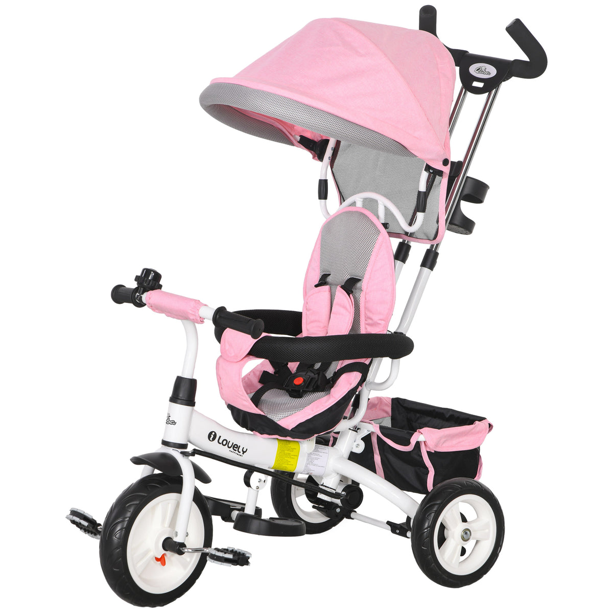 Qaba 6 in 1 Toddler Tricycle Stroller with Basket, Canopy, 5-point Safety Harness, for 12-60 Months
