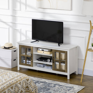 TV Stand for TVs up to 55 Inches, TV Cabinet with Adjustable Shelves and Cable Holes, TV Bench for Living Room, White