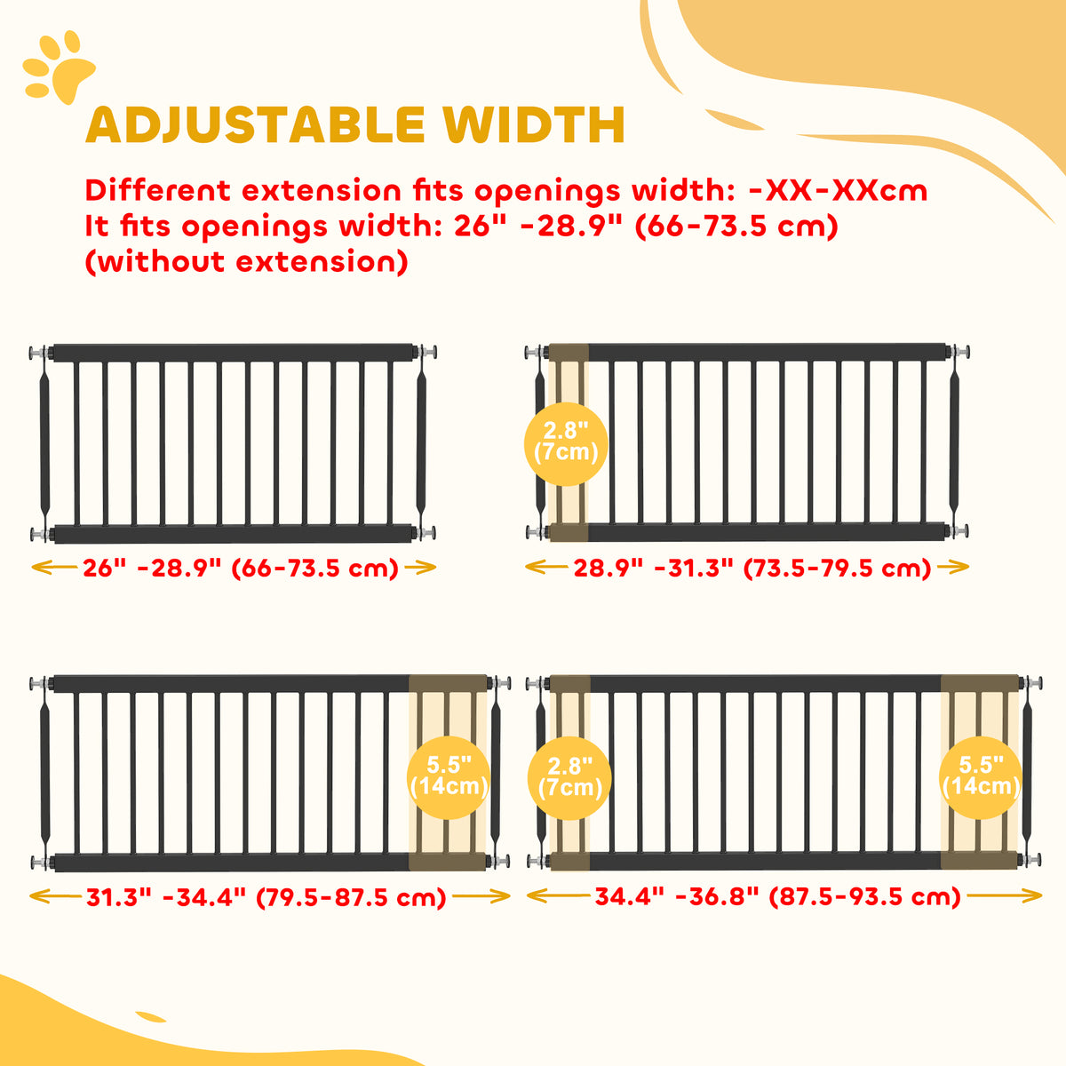 26"-37" Dog Gate, Adjustable Pet Gate, Fits 10" Tall with 2 Extension – view 18