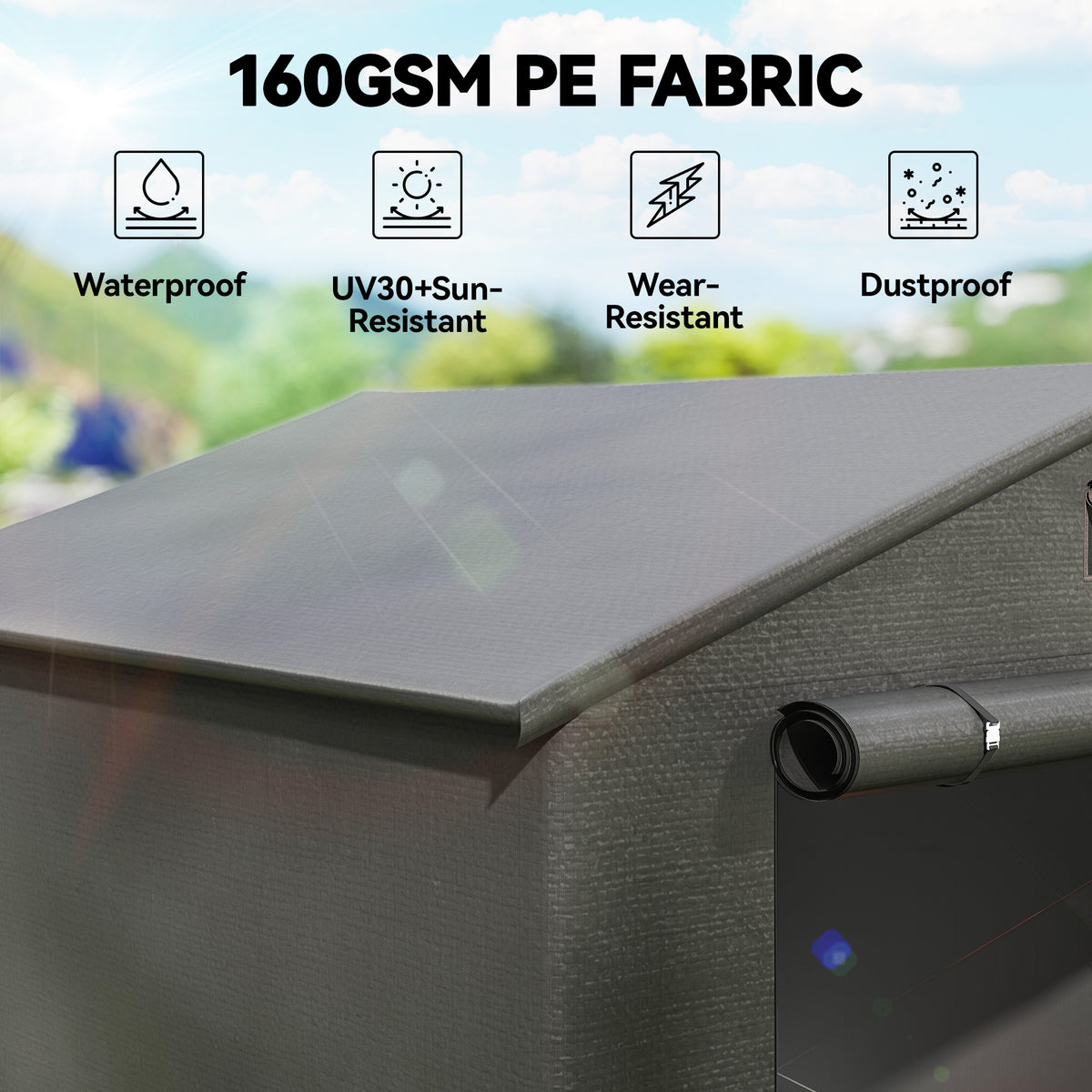 8' x 6' Portable Shed, Waterproof Bike Tent with Roll-up Zipper Door, Vent and Galvanised Metal Frame, Dark Grey