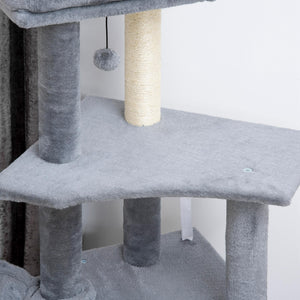50 Inch Cat Tree, Multi-Level Cat Tower with Sisal Scratching Posts and Ramp, Bed, Condo, Hammock, Toy Ball, Grey