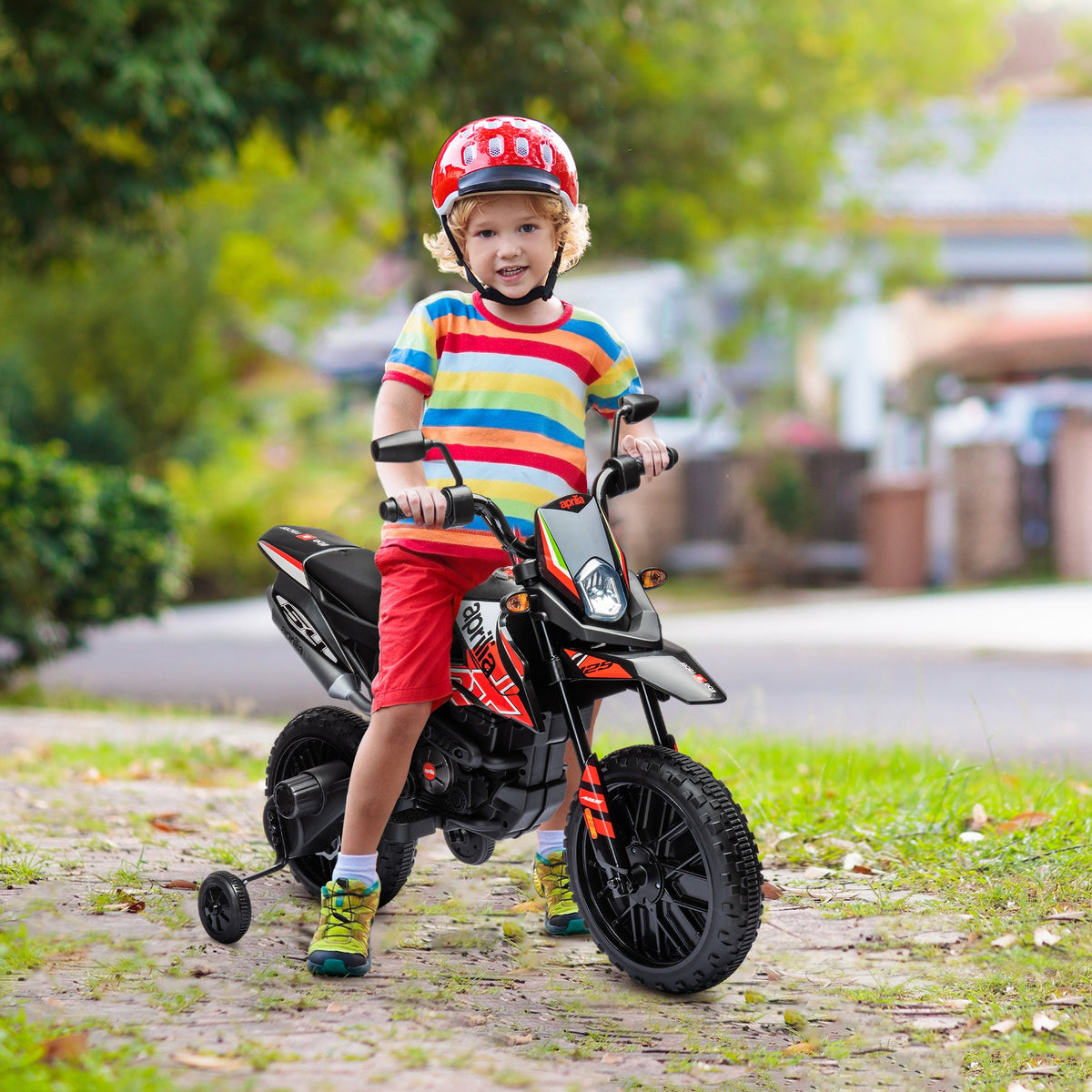 Qaba 12V Aprilia Licenced Kids Electric Motorcycle, Battery-Powered Dirt Bike with Training Wheels for Aged 3-8